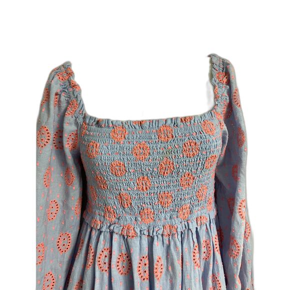 Lilly Pulitzer Rainna Eyelet Smocked Dress Blue Peri Chambray Dobby Eye Small - Picture 8 of 11